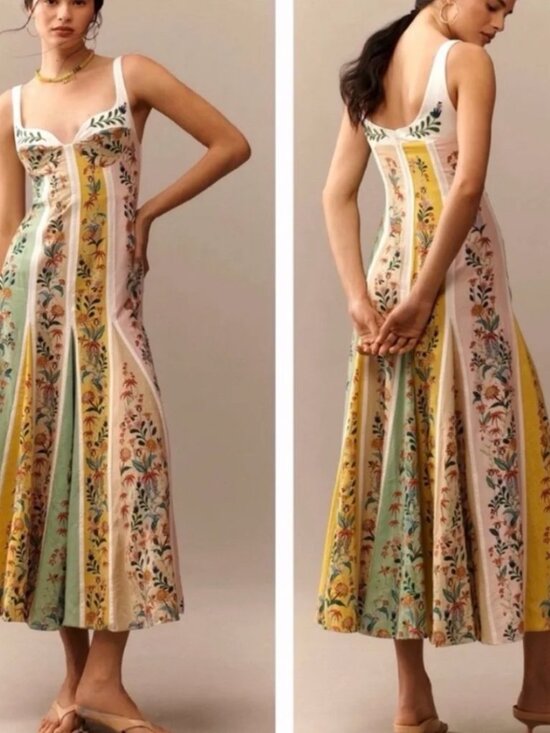 Christian Lacroix Dresses & Skirts - Christian Lacroix floral paneled patchwork linen corset midi dress